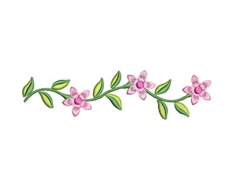 Floral Border Design, Fill Stitch, Flower Border, Leaves, Pretty Border, Mother's Day, Machine Embroidery, 6 sizes, Instant Download, E100-3