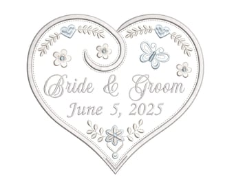 Wedding Ring Cushion, Customised, Ring Pillow Design, Heart Shape, Floral, Flowers, Butterfly, Machine Embroidery Design, 4 Sizes, RC300-2
