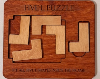 Handgemaakte houten puzzel van 5 l | Rustiek hersenkraker bureaucadeau