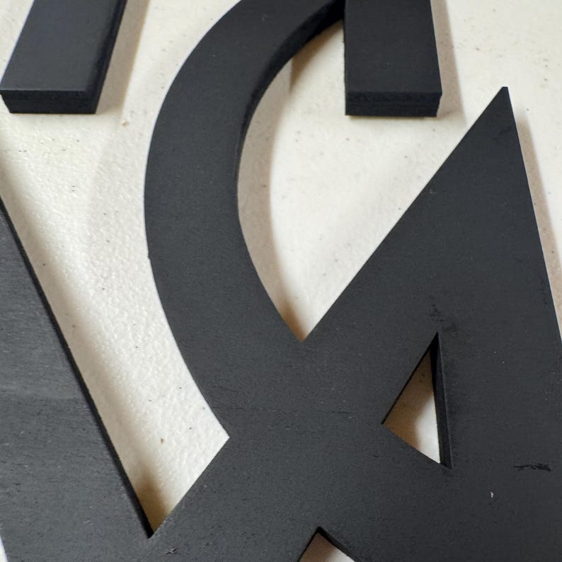 Op de afbeelding: Close-up van zwarte, driedimensionale letters die een woord spellen. De letters zijn dik en lijken van een mat materiaal te zijn gemaakt. De achtergrond is licht, gebroken wit, wat een contrast vormt met de donkere letters.