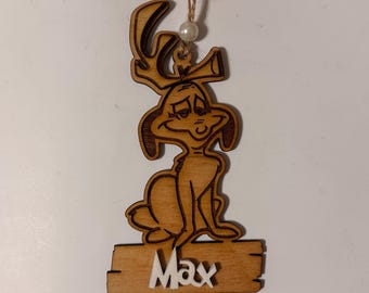 Personalized Grinch Dog Ornament | Custom Name Christmas Ornament | Max-Inspired Wooden Holiday Decor