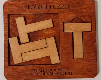 Handmade Wooden Four-T Puzzle | Laser Cut Brain Teaser