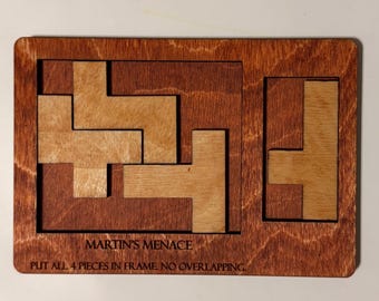 Martin's Menace Puzzle | 4-Piece Wooden Brain Teaser, Pocket Challenge Gift