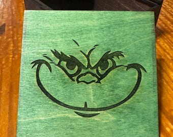 Laser Engraved Grinch Wood Box | Green Stained Christmas Keepsake
