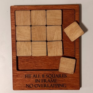Handmade Wooden 11 Squares Puzzle | Rustic Brain Teaser Desk Gift