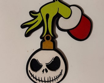 Grinch Hand Holding Jack Skellington Ornament