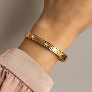 Women's gold bracelet stainless steel | Chic rhinestone diamond jewelry | Rigid bracelet elegant minimalist fashion gift