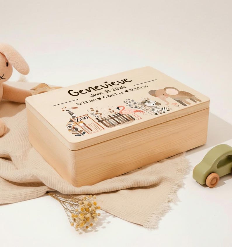 Personalized Zoo Animals Baby Memory Box – Custom Safari Keepsake ...