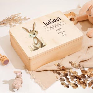 Personalized Baby Keepsake Box – Custom Wooden Baby Gift – Baby Memory Box  – Miscarriage Keepsake – Newborn Keepsake – Bunny Nursery Gift