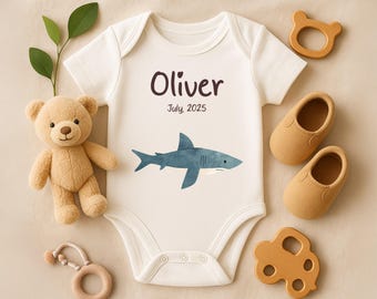 Aangepaste haaienbabyromper van zacht katoen | Bodysuit met oceaandieren cadeau voor strandminnende gezinnen of kersverse ouders