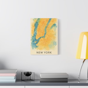 Impression d'art carte aquarelle, décoration sur toile New York, art mural maison, cadeau unique pour voyageurs, amoureux de la ville, décoration de pendaison de crémaillère