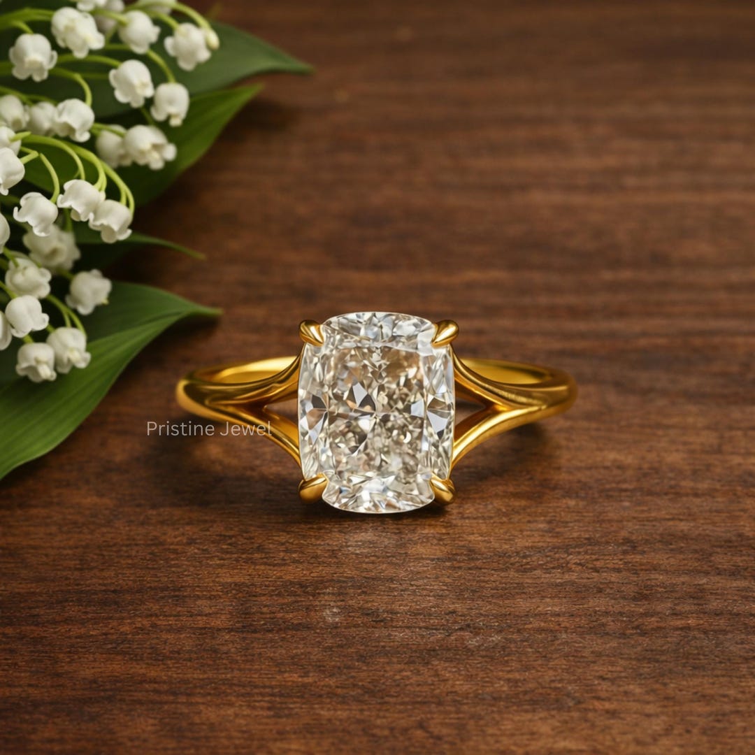 2 CT Cushion Cut Moissanite Engagement Ring, Sterling Silver Split ...
