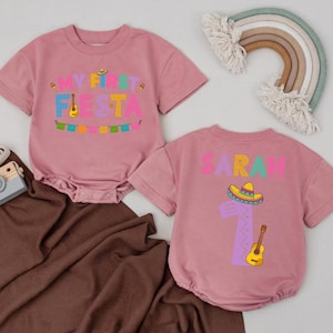 Custom My First Fiesta Romper Sweatshirt – Cinco De Mayo Baby Outfit, Mexican Baby Gift, Personalized Name, Taco Tuesday Bodysuit