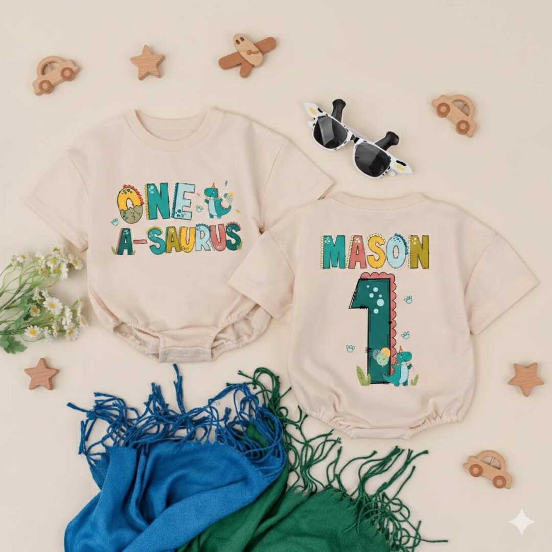 Personalized One-a-saurus Birthday Romper, Dinosaur Birthday Bodysuit ...