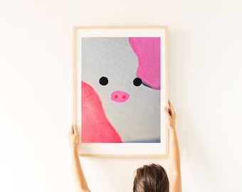 Arte mural de cerditos adorables: decoración de animales de granja imprimible en rosa / PIKSL Creations