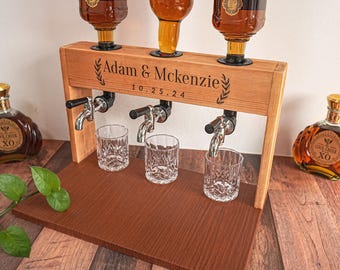 Personalized Wooden Whiskey Dispenser: Engraved Liquor Decanter Gift