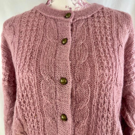 Vintage Mohair Blend Forenza Cable Knit Mauve Purple Pink Cardigan