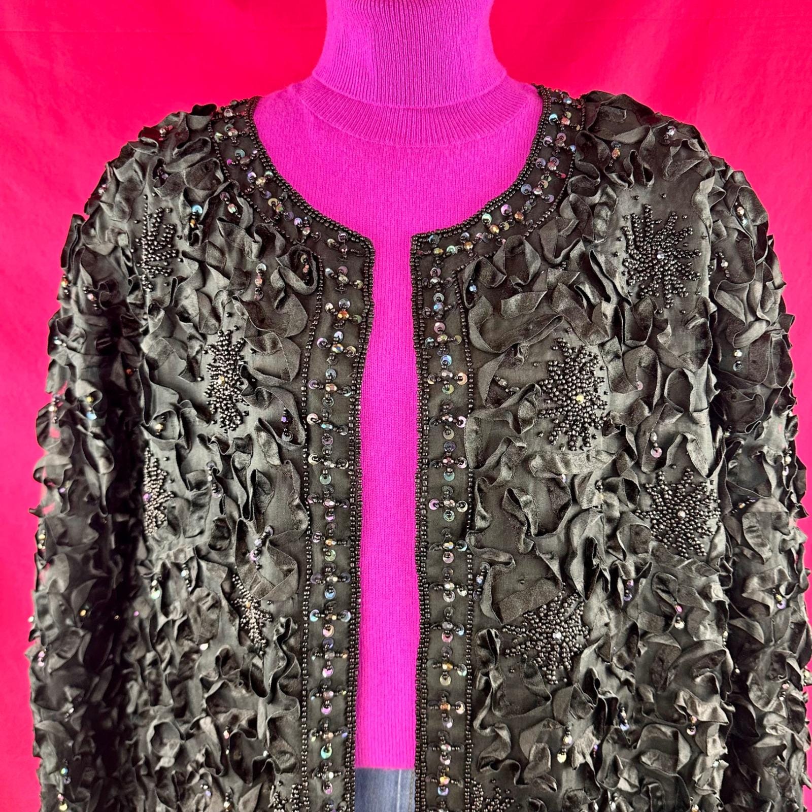 sequin beaded wedding dresses Floral Lace Dress with Sheer Chiffon Jacket & Pearl Neckline