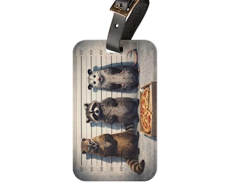 Mugshot Raccoon Trio Luggage Tag | Funny Animal Lineup