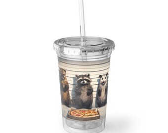 Mugshot Raccoons acrylic cup | Funny Animal Police Lineup tumbler