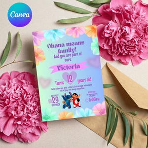 Invitation d'anniversaire / Modèle d'invitation d'anniversaire / Invitation numérique sur toile / Invitation d'anniversaire Stitch