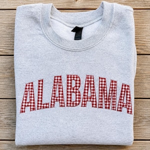 Alabama Sweatshirt | Crimson Gingham Applique Crewneck | State Pride Gift | Game Day Shirt | Cozy Crewneck | AL Crewneck Shirt
