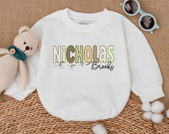 Custom Name Mallard Ducks Baby Romper Sweatshirt, Personalized Duck Hunting