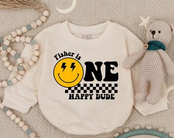 One Happy Dude Birthday Bodysuit, Smiley Face First Birthday Outfit