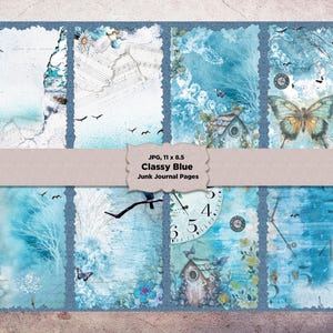 Classico blu, carta, kit per diario spazzatura, digitale, download, stampabile, diario spazzatura, album di ritagli, effimeri, tecniche miste, shabby chic, grunge