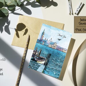 Biglietto di ringraziamento di Venezia - Download DIGITALE - Bellissimo biglietto di ringraziamento stampabile con scena di canale italiano - Stampa 8,5 x 11 pollici - Tagliato a 5 x 7 pollici