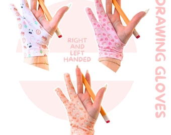Konbini at 1AM, Mikarin Orange, Ichipan Strawberry - (TIGHT FIT) Cute Drawing Gloves - for drawing tablet or phones
