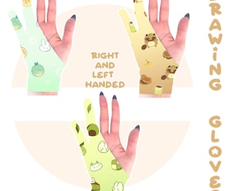 Matcha Bubble Tea, Vanilla Melon Soda & Roasted Green Tea - (TIGHT FIT) Cute Drawing Gloves - for drawing tablet or phones