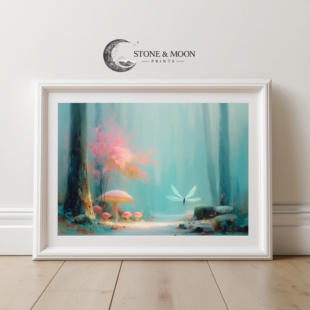 Moody Enchanted Forest Fairy Wall Art - Dreamy Digital Illustration ...