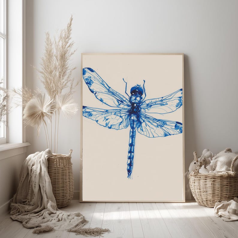 Printable Blue Dragonfly Watercolor Art - Minimalist Nature ...