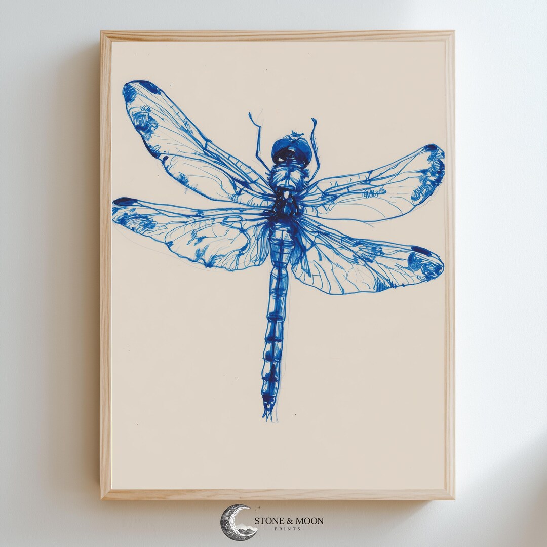 Printable Blue Dragonfly Watercolor Art - Minimalist Nature ...