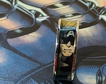 The Captain - Custom Comic Book Ring for Men – Superhero Wedding Band – Made from Actual Comics – Fathers Day gift- Origin Card Included