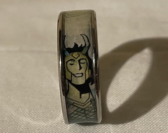 The god of mischief| Custom Wedding Band | comic book  Ring | One-of-a-Kind Comic Wedding Band Gift Men wedding bands Father’s Day gif