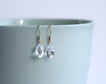 14K Gold Rock Crystal Earrings Bridal