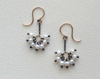 Boucles d'oreilles en argent sterling, or, perles et métaux mélangés