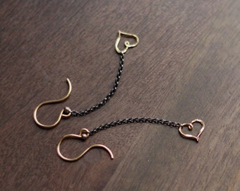 Boucles d'oreilles coeur en or 14 carats et argent