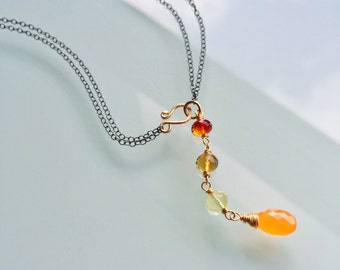 Lariat Necklace, Carnelian Necklace, Mixed Metal Necklace