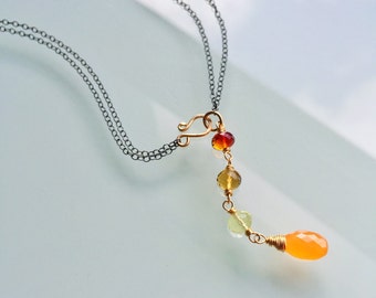 Collier lariat en cornaline en argent sterling rempli d'or 14 carats