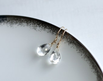 14K Gold Rock Crystal Earrings Bridal