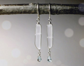 ICICLE - frosted crystal sterling silver earrings blue zircon