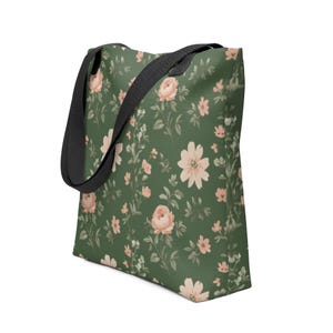 Sac fourre-tout élégant vintage imprimé floral vert noisette rose sauge délicat motif fiançailles cadeau de mariée féminin assorti sac à main travail de tous les jours