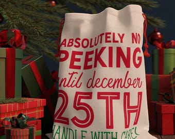 Christmas Eve Gift from Santa, Kid Christmas Toy Bag, Large Drawstring Gift Bag Teen Christmas, No Peeking Canvas Sack, Advent Calendar Idea