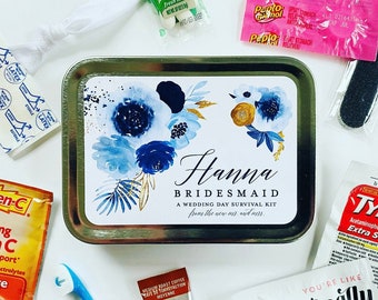 Bridesmaid Wedding Day Survival Kit Gift, Will You Be My Bridesmaid Hangover Emergency Kit, Dusty Blue Bridesmaid Gift Box Proposal Idea