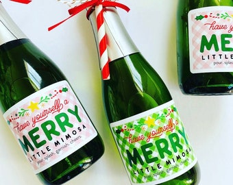 Christmas Mini Champagne Wine Labels for Holiday Brunch, Stocking Stuffer Wine Gift for Girlfriend, Christmas Brunch Mimosa Bar Party Favors