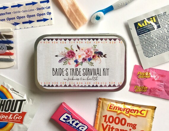 Brides Tribe Boho Chic Bachelorette Party Survival Kit Gift Box Tin, Hangover Kit Party Favor for Bridesmaid, Nash Bash Party Favor Bag Il_570xn