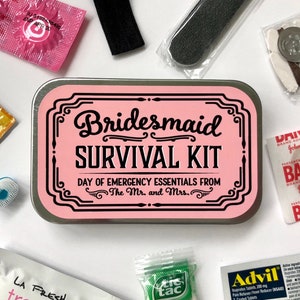 Bridesmaid Wedding Day Survival Kit Gift, Will You Be My Bridesmaid Hangover Emergency Kit, Bridesmaid Gift Box Tin image 1